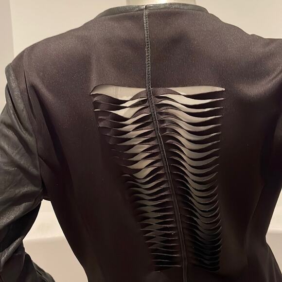 Lamarque Cindy Cropped Cut Out Leather Combo Jacket Black Size 8 BNWOT - Picture 7 of 14